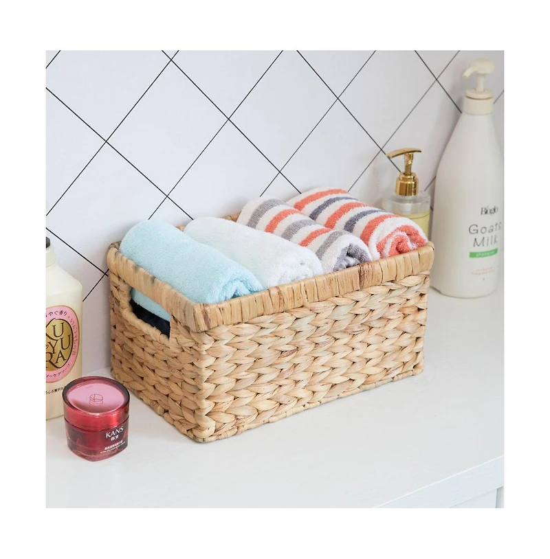 Wickerwise Natural Woven Water Hyacinth Wicker Rectangular Storage Bin Basket with Handles
