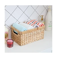 Wickerwise Natural Woven Water Hyacinth Wicker Rectangular Storage Bin Basket with Handles