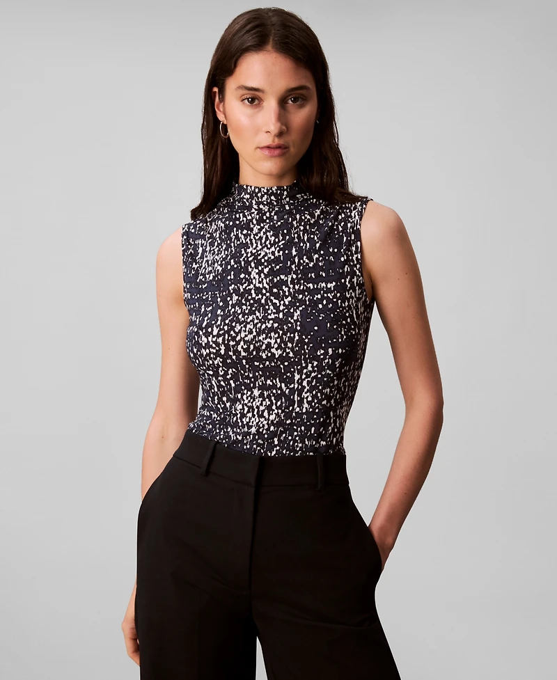 Calvin Klein Women's Sleeveless Printed Mock-Neck Top