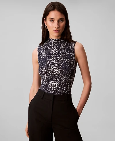 Calvin Klein Women's Sleeveless Printed Mock-Neck Top