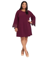 London Times Plus Size Lasercut Long Sleeve Swing Dress