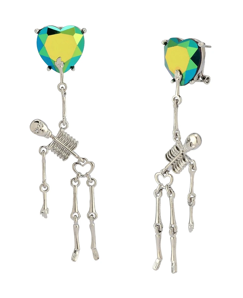Betsey Johnson Faux Stone Heart Skeleton Drop Earrings