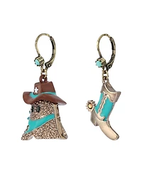Betsey Johnson Faux Stone Cowboy Ghost Boot Mismatch Drop Earrings