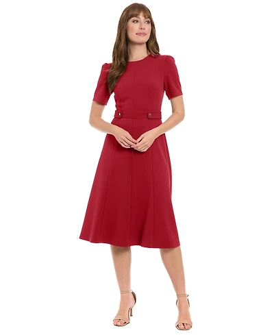 London Times Petite Fit & Flare Scuba Crepe Midi Dress