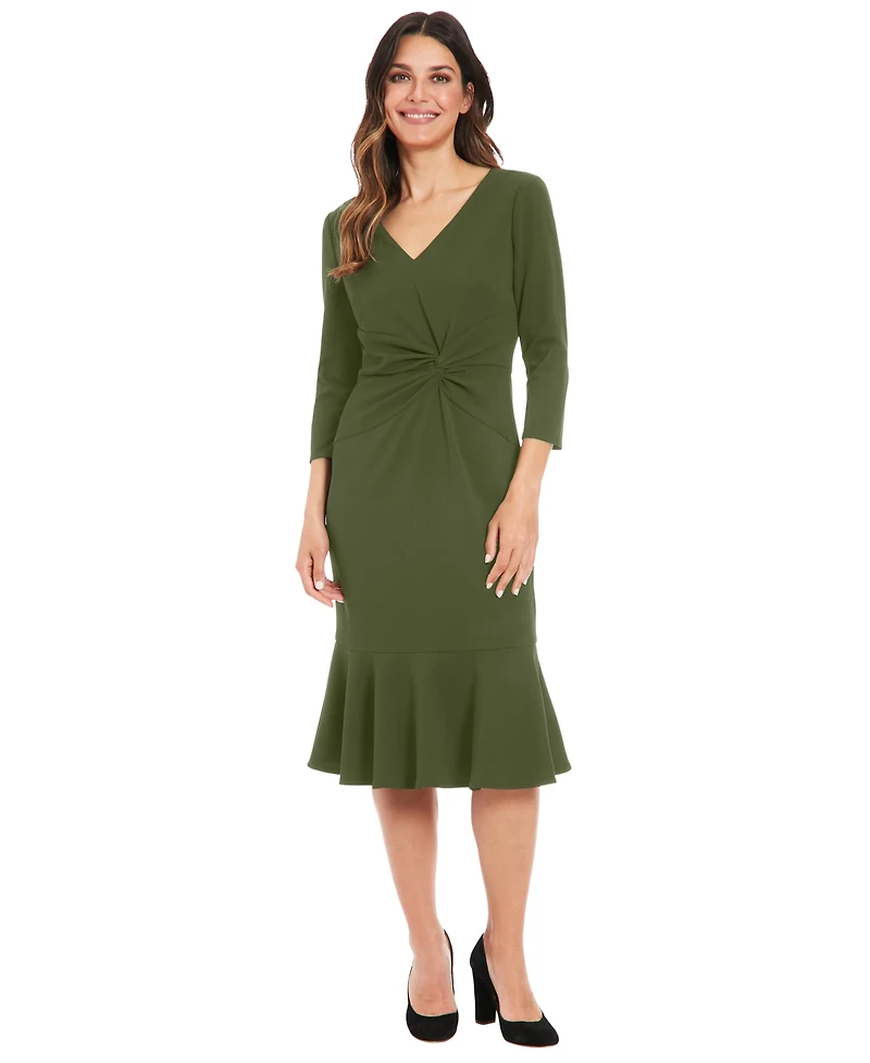 London Times Petite Side-Knit 3/4-Sleeve Midi Dress