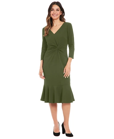 London Times Petite Side-Knit 3/4-Sleeve Midi Dress