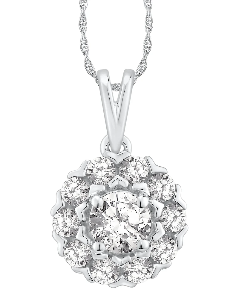 Macy's Diamond Halo Adjustable 18" Pendant Necklace (1 ct. t.w.) in 14k White Gold
