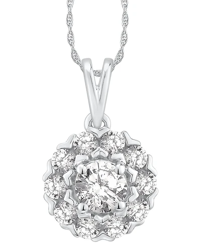Macy's Diamond Halo Adjustable 18" Pendant Necklace (1 ct. t.w.) in 14k White Gold