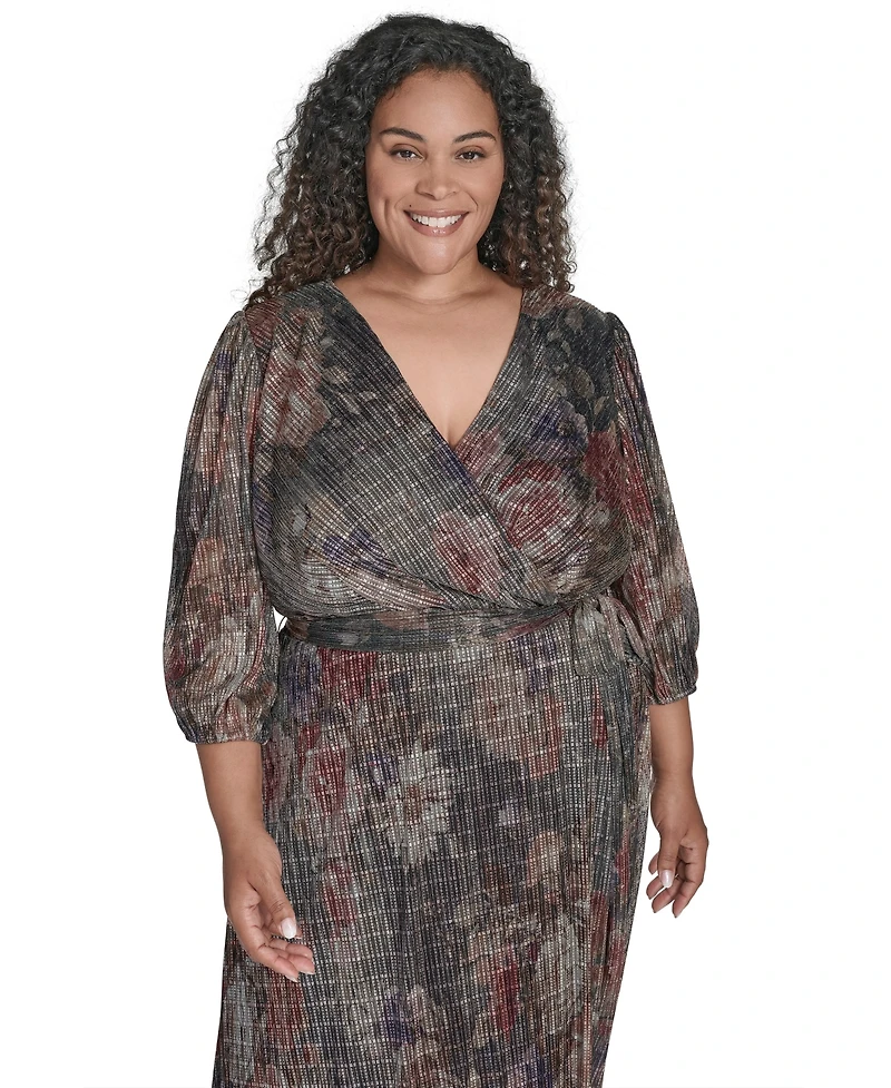 Jessica Howard Plus Women's Side Tuck 3/4-Sleeve Gown