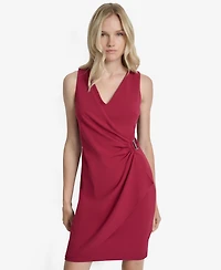 Dkny Women's Side-Ruched Scuba-Crepe Sleeveless V-Neck Knee Length Dress