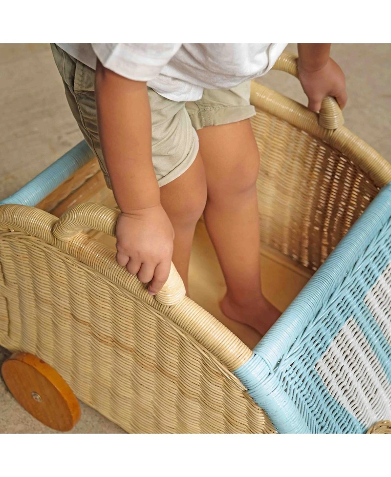 Archie Handcrafted Rattan Storage Wagon with wooden wheels