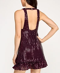 Violet Weekend Women's Juniors' Halter Sequin Shift Dress