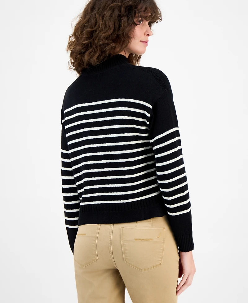Nautica Jeans Women's Mock-Neck Stripe Long-Sleeve Sweater