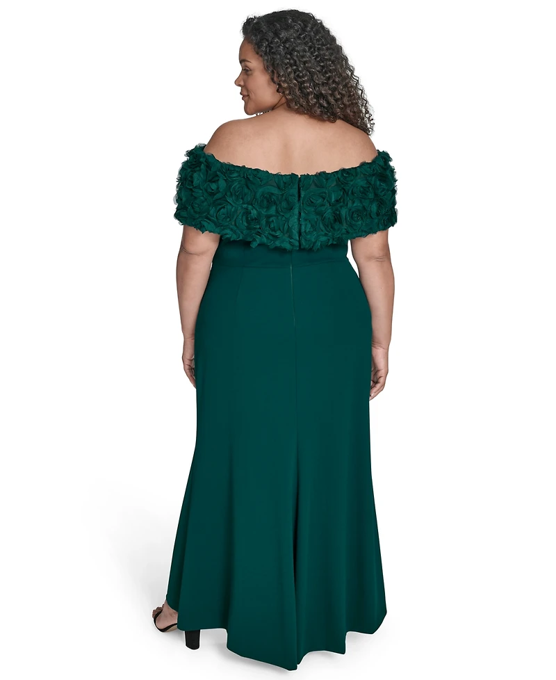 Eliza J Plus Rosette-Trim Off-The-Shoulder Evening Gown