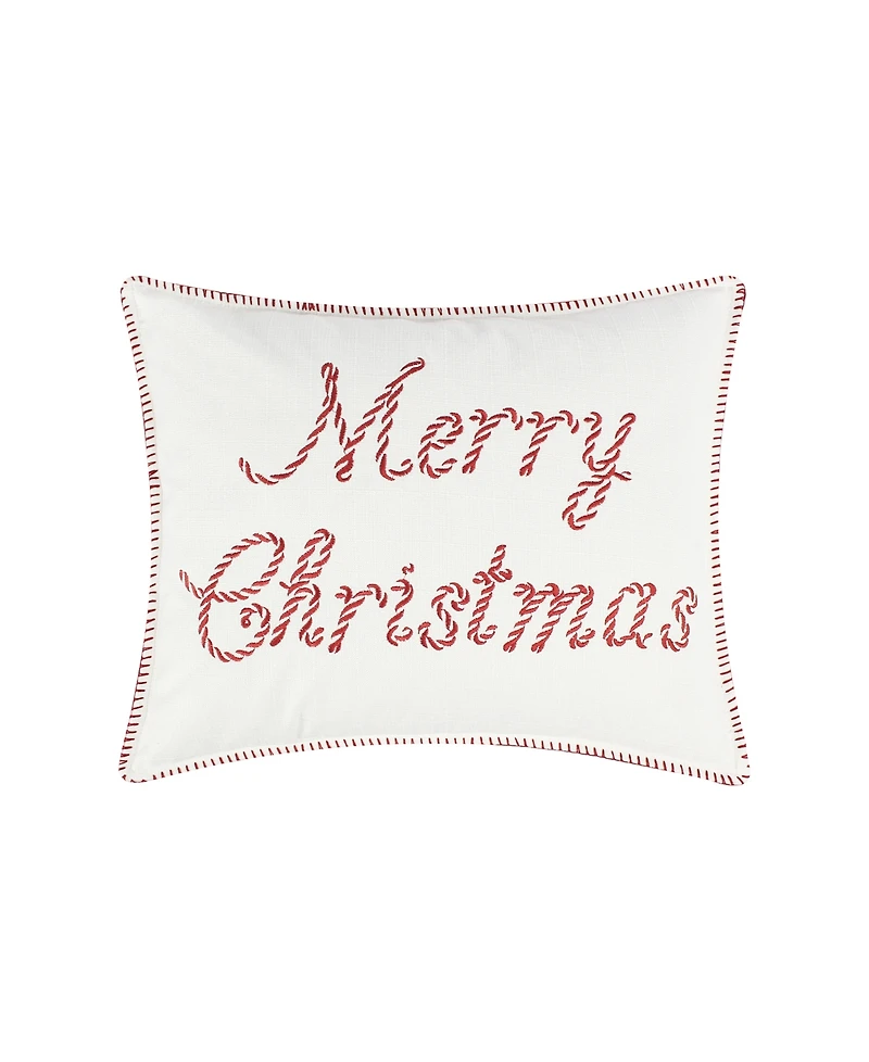 Levtex Peppermint Plaid Merry Embroidered Decorative Pillow, 18" x 14"
