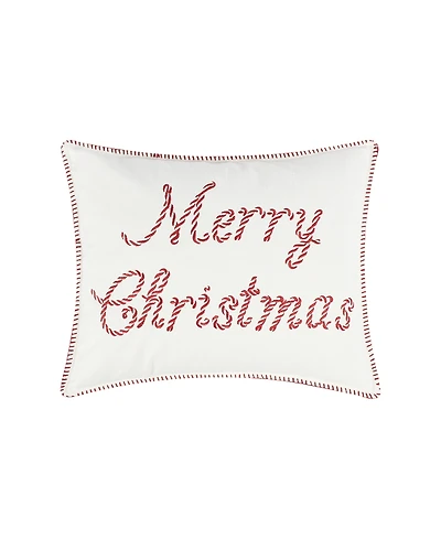 Levtex Peppermint Plaid Merry Embroidered Decorative Pillow, 18" x 14"
