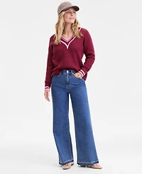 On 34th Women's Varsity Tipped V-Neck Sweater, Macy's Exclusive