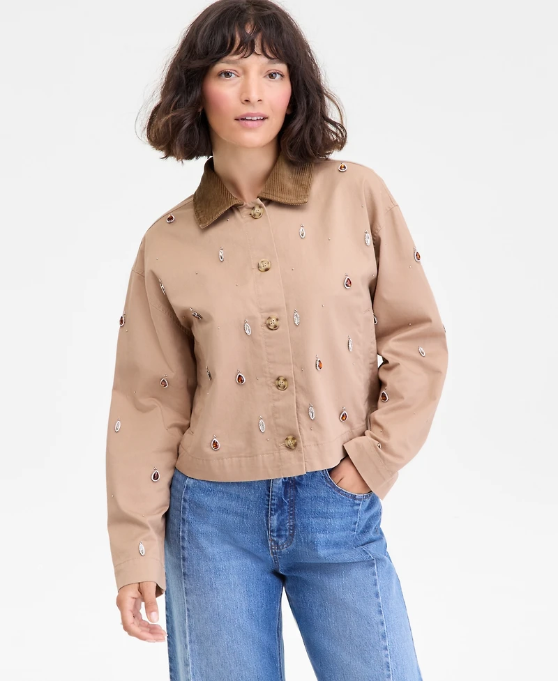 On 34th Women's Embellished Corduroy Collar Cropped Jacket, Macy's Exclusive