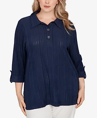 Hearts Of Palm Plus Solid Textured Hachi Henley Tunic Top