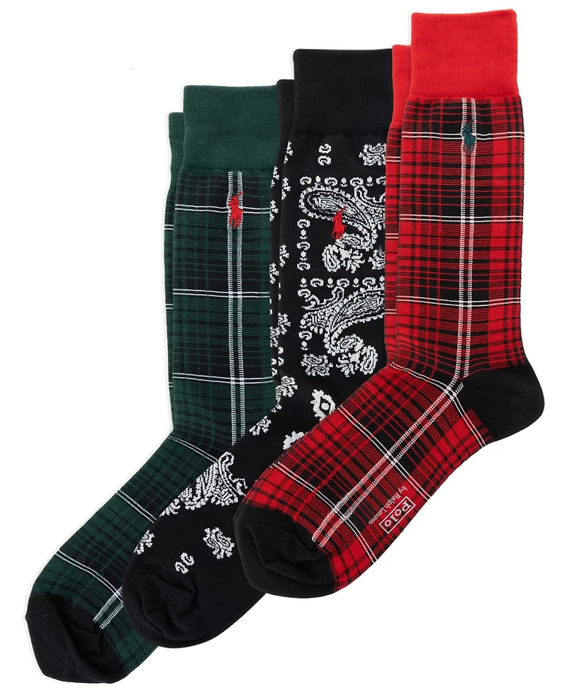 Polo Ralph Lauren Men's 3-Pack Chopped Bandana And Plaid Socks Gift Box