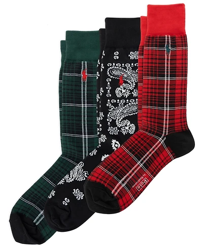 Polo Ralph Lauren Men's 3-Pack Chopped Bandana And Plaid Socks Gift Box