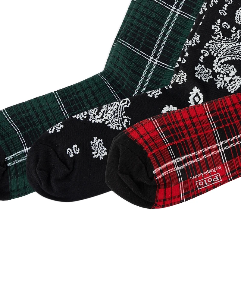 Polo Ralph Lauren Men's 3-Pack Chopped Bandana And Plaid Socks Gift Box