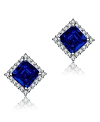 White Gold Plated Cubic Zirconia Square Stud Earrings