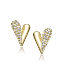 14K Gold Plated with Clear Cubic Zirconia Sleek Heart Stud Earrings