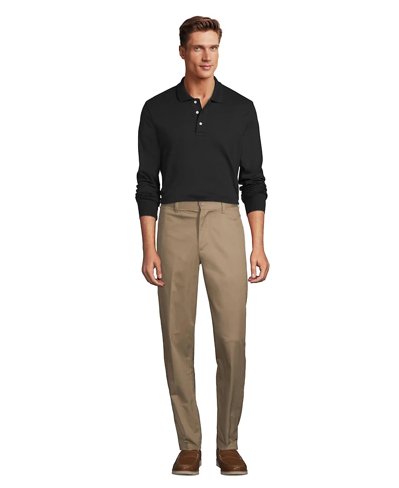 Lands' End Men's School Uniform Long Sleeve Interlock Polo Shirt