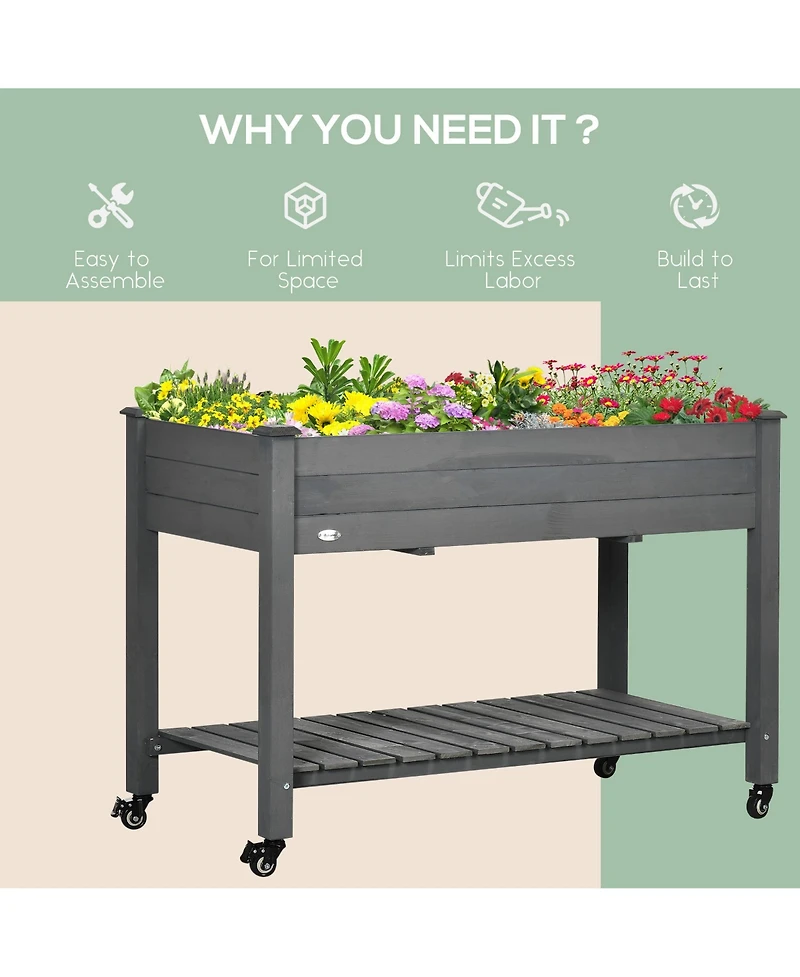 Outsunny 47" x 21" Raised Garden Bed, Elevated Wooden Planter Box,