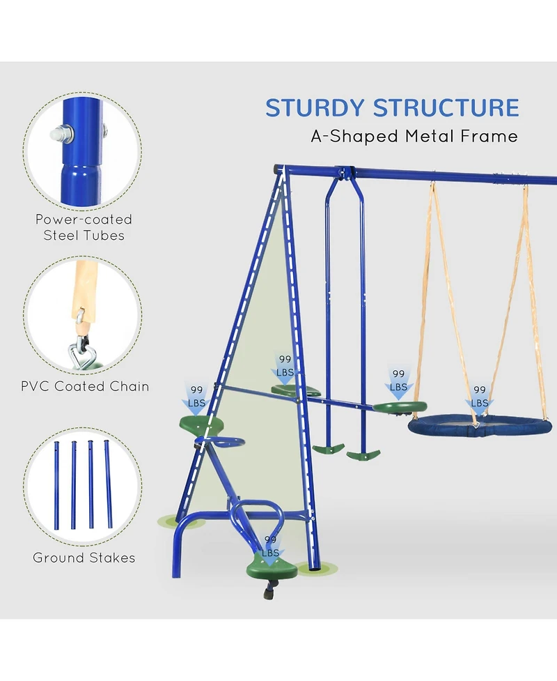 Outsunny 4-in-1 Kids Metal Swing Set for Backyard