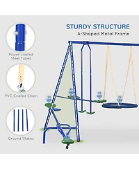 Outsunny 4-in-1 Kids Metal Swing Set for Backyard
