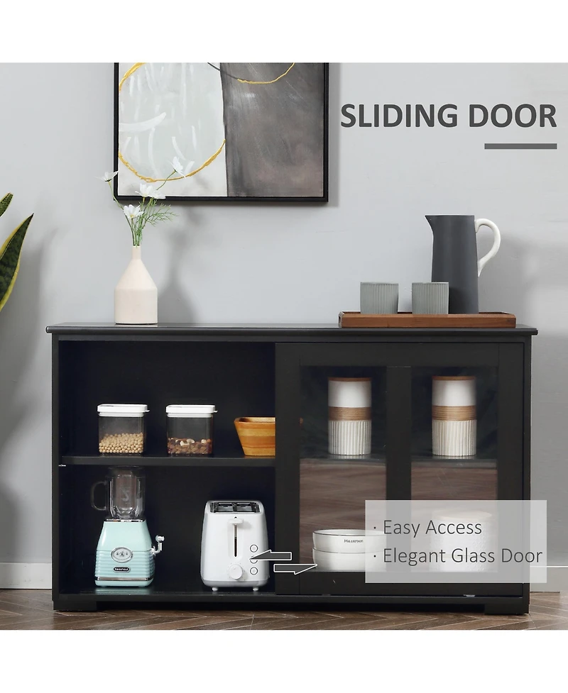 Homcom Kitchen Storage Cabinet with Shelf and Sliding Glass Door,
