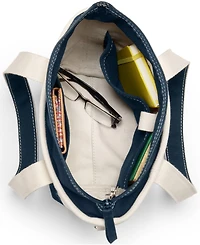 Lands' End Small 3 Pocket Zip Top Long Handle Canvas Tote Bag
