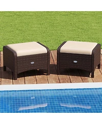 Costway 2 Pieces Outdoor Patio Pe Wicker Ottomans with Removable Cushions Footstools