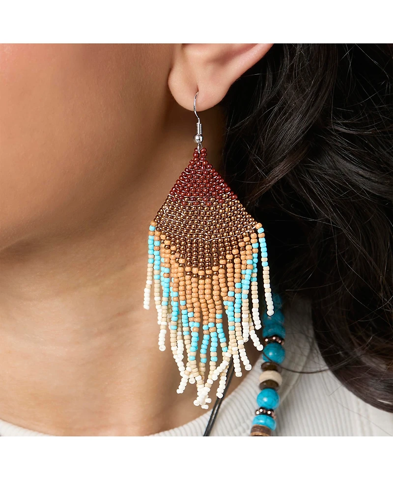 Jessica Simpson Beaded Fringe Earrings in Turquoise and Brown Ombre