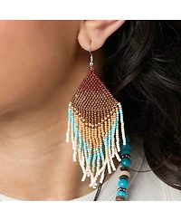 Jessica Simpson Beaded Fringe Earrings in Turquoise and Brown Ombre