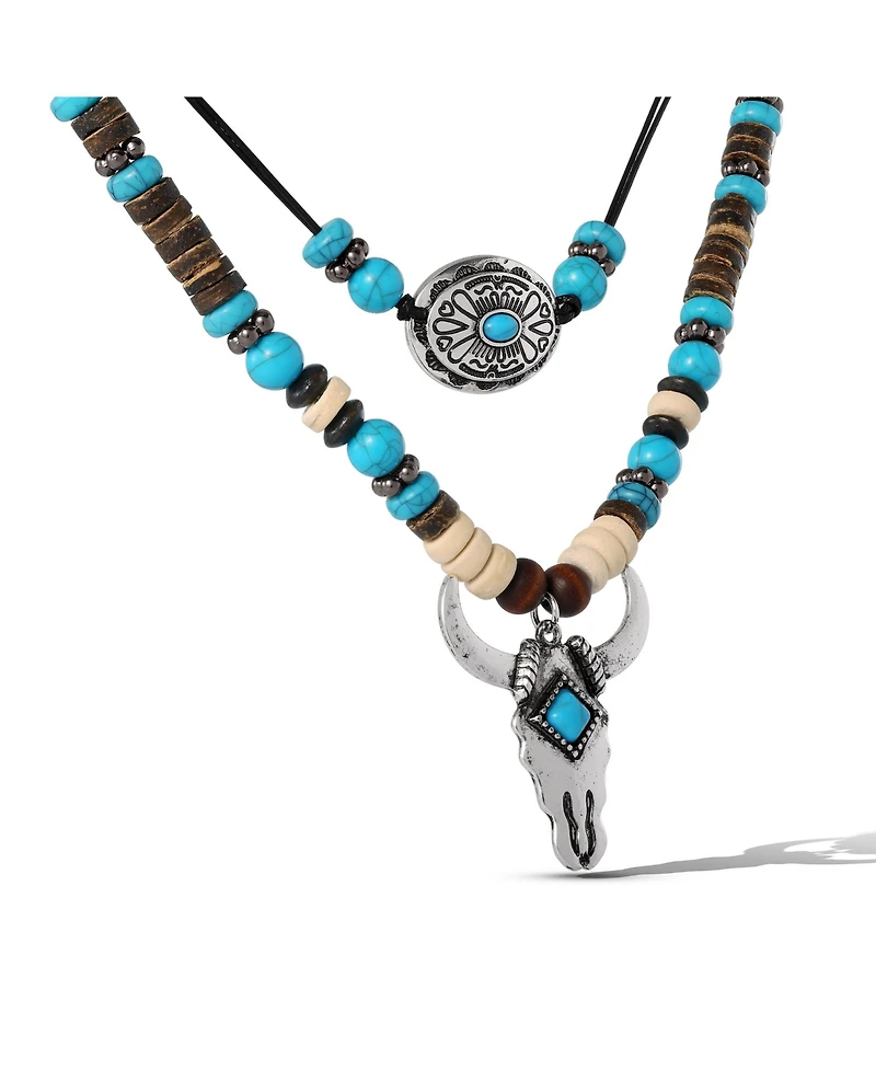 Jessica Simpson Beaded Layered Necklace in Turquoise and Amber Hues