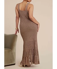 Eloquii Women's Plus Metallic Open Stitch Sweater Dress