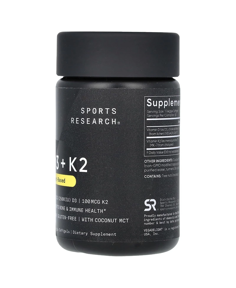 Sports Research D3 + K2 Plant-Based 62.5 mcg/100 mcg