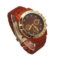 Olivia Pratt Orange Solid Color Metal Three Dial Women Watch