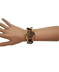 Olivia Pratt Brown Gold and Rhinestones Chain Tortoise Strap Women Watch