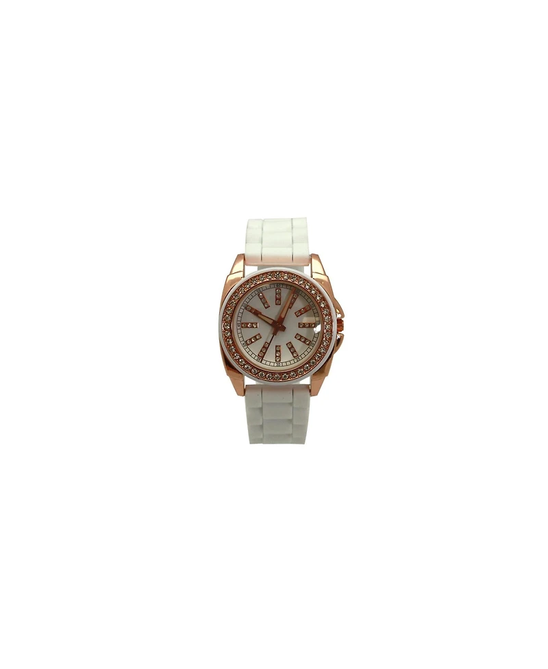 Olivia Pratt White Bright Silicone Band with Rhinestones Numeral Women Watch