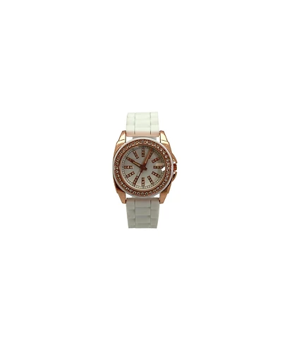 Olivia Pratt White Bright Silicone Band with Rhinestones Numeral Women Watch