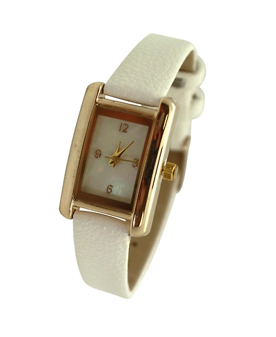 Olivia Pratt White Thin Gold Square Face Solid Faux Leather Women Watch