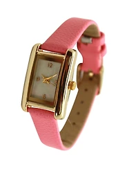 Olivia Pratt Pink Thin Gold Square Face Solid Faux Leather Women Watch