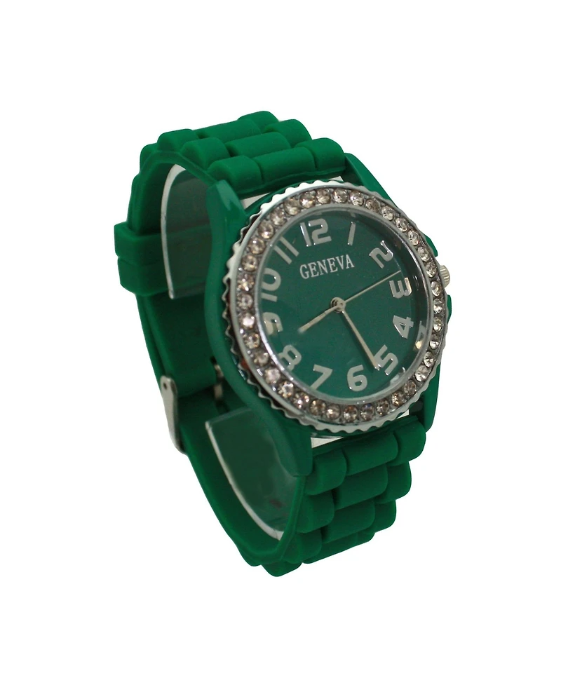 Olivia Pratt Green Every Day Silicone and Rhinestones Colorful Women Watch