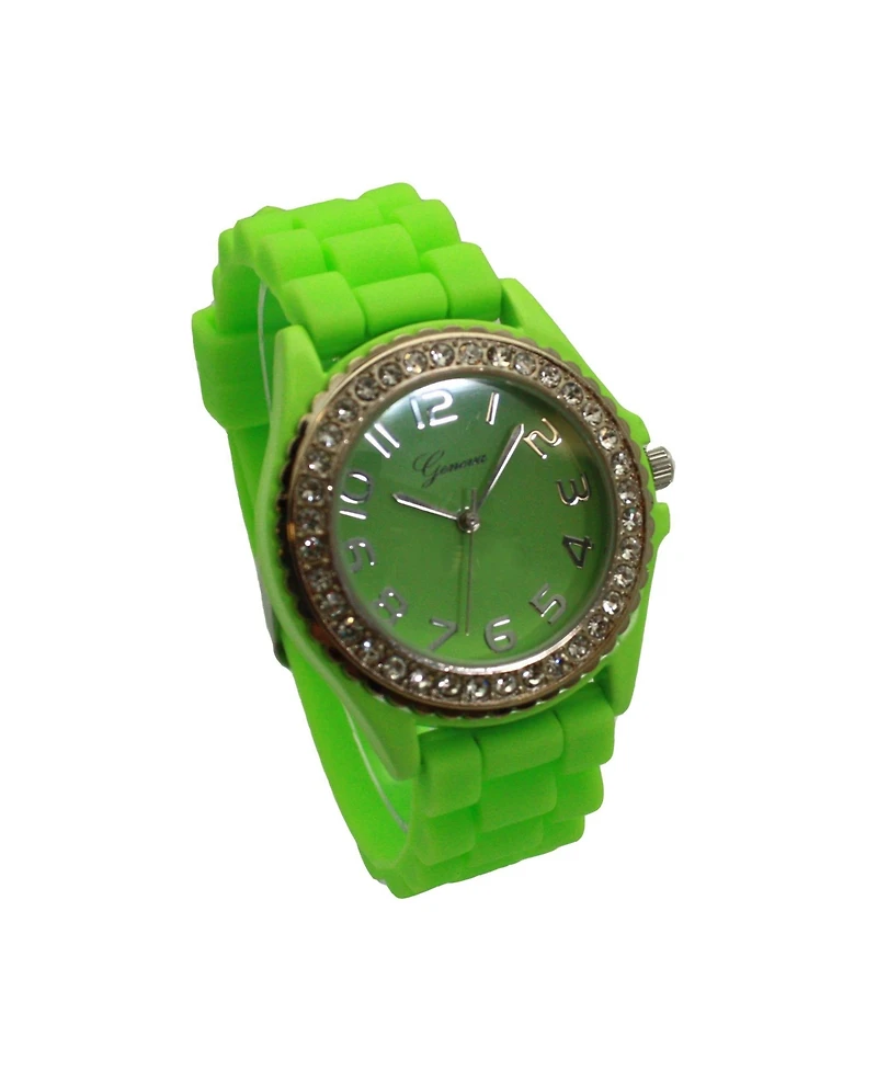 Olivia Pratt Lime Every Day Silicone and Rhinestones Colorful Women Watch