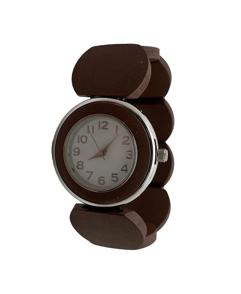 Olivia Pratt Brown Silver Stretch Wooden Watch