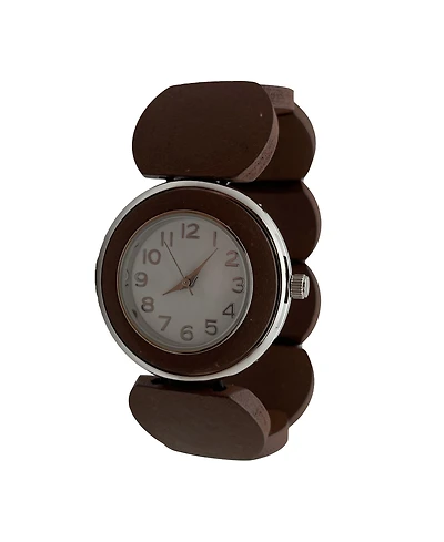 Olivia Pratt Brown Silver Stretch Wooden Watch